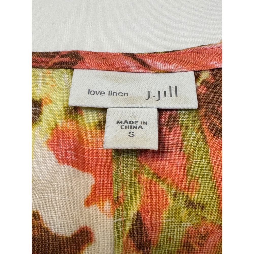 J. Jill 100% Linen Tropical Floral Dress Pockets Orange Small Summer Vacation - Picture 3 of 6